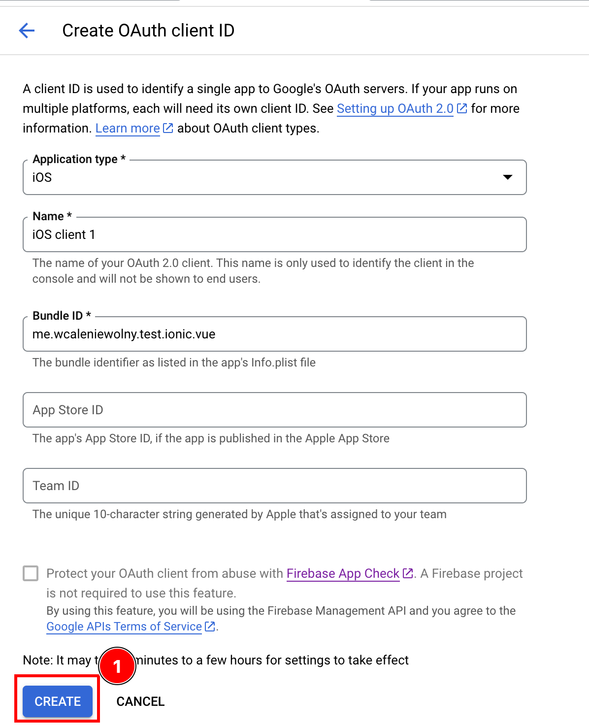 Create button at bottom of iOS client creation form